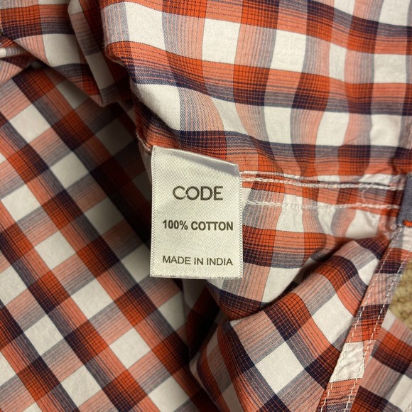 CODE men's L 42cm button down short sleeve gingham blue red white 100% cotton - Picture 9 of 11